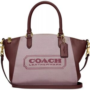 Coach Elise Badge Jacquard Satchel Crossbody Bag In Wine Red
